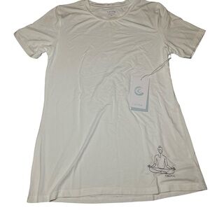 NWT Johnny Was Calme Sz XS Embroidered Yoga Crew Neck White T-shirt Bamboo